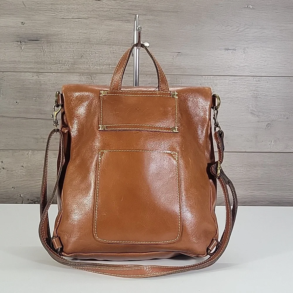 Patricia Nash Classic Tan Leather Fold-Top Backpack Tote Bag